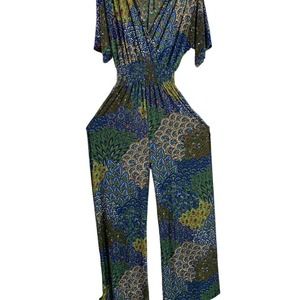 5th & love Wide Leg Jumpsuit Boho Paisley Stretch Plunging neckline Women M, NEW